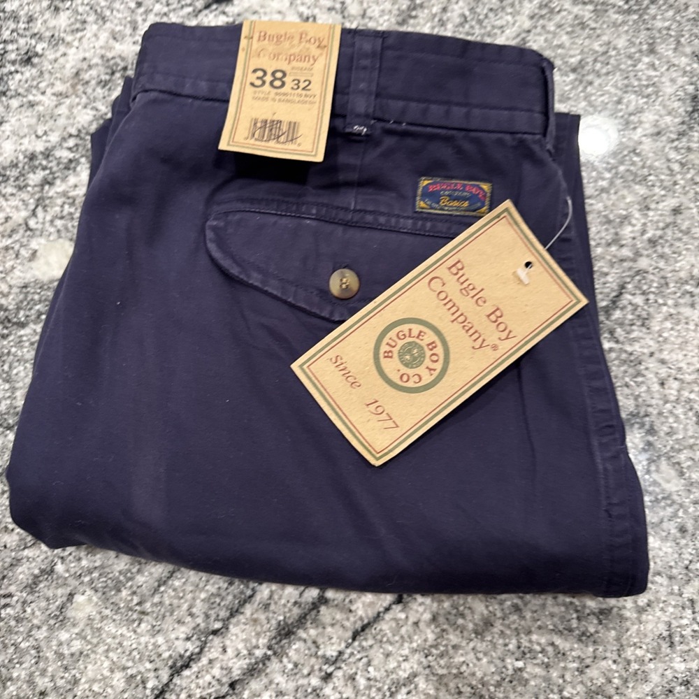 Vintage Bugle Boy Company Pants Sz 38wx32L Navy Khakis Chinos Straight Trousers - Picture 11 of 11